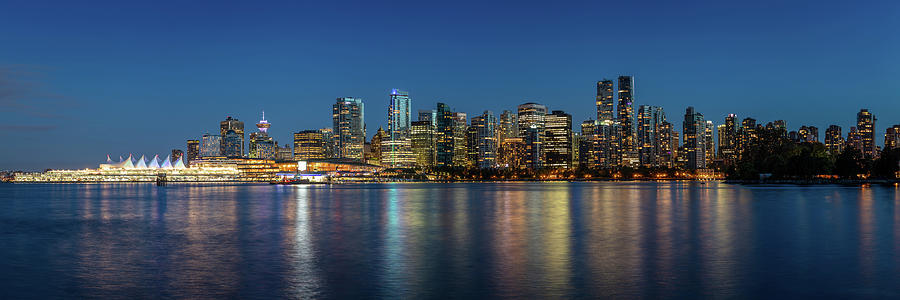 large panorama of Vancouver city at dusk Photograph by Pierre Leclerc Photography
