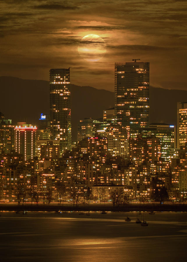 Skyline Photograph - Vancouvers Supermoon #1 by Mohsen Kamalzadeh