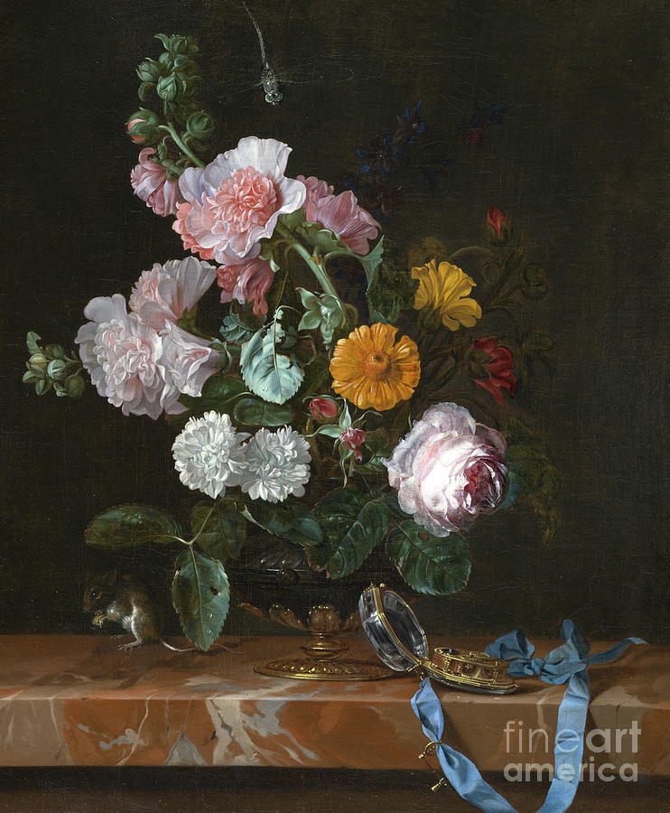 Willem Van Aelst Painting - Vanitas Flower Still Life by Willem van Aelst
