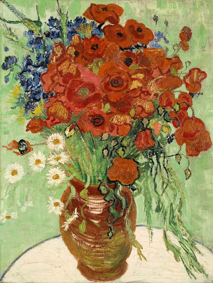 Vase With Daisies And Poppies #1 Painting by Vincent Van Gogh