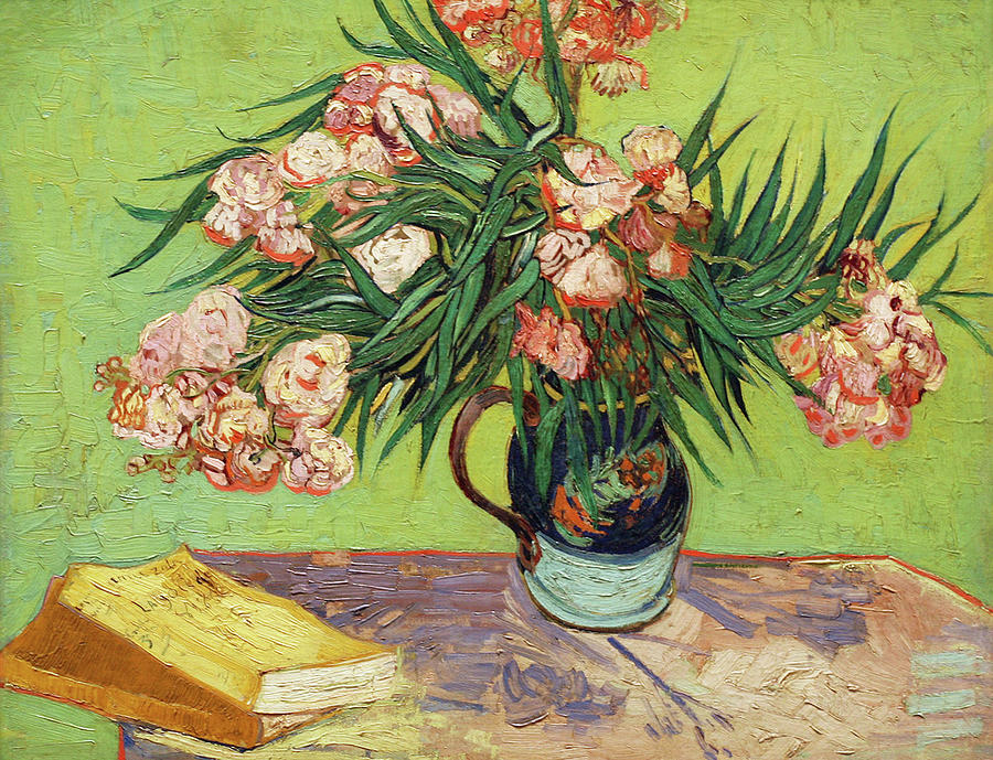 Vase with Oleanders and Books #4 Painting by Vincent van Gogh