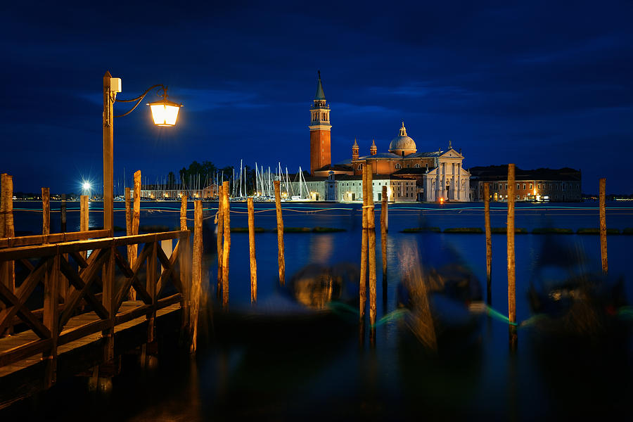 Venice at night and San Giorgio Maggiore church #1 Photograph by Songquan Deng