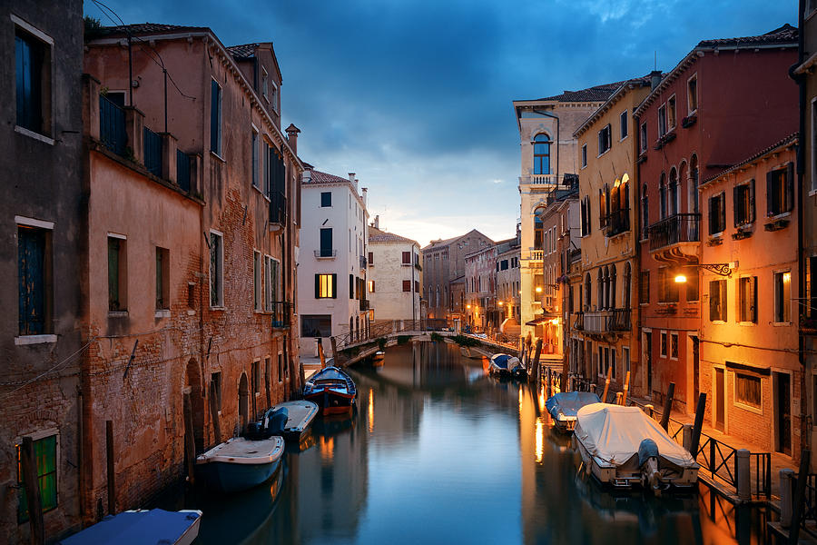 Venice canal night #1 Photograph by Songquan Deng