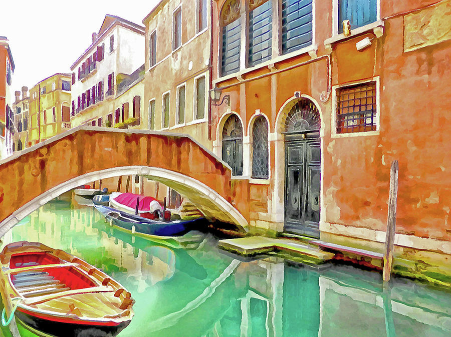 Boat Digital Art - Venice Canal with Bridge #1 by Bishopston Fine Art