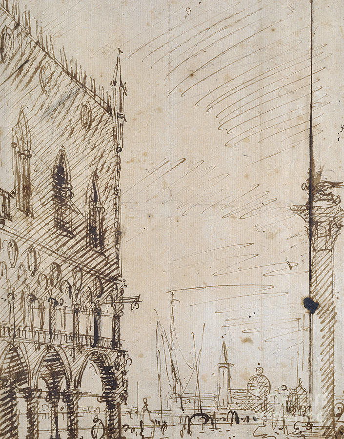 Venice The south west Angle of the Doges Palace Drawing by Canaletto