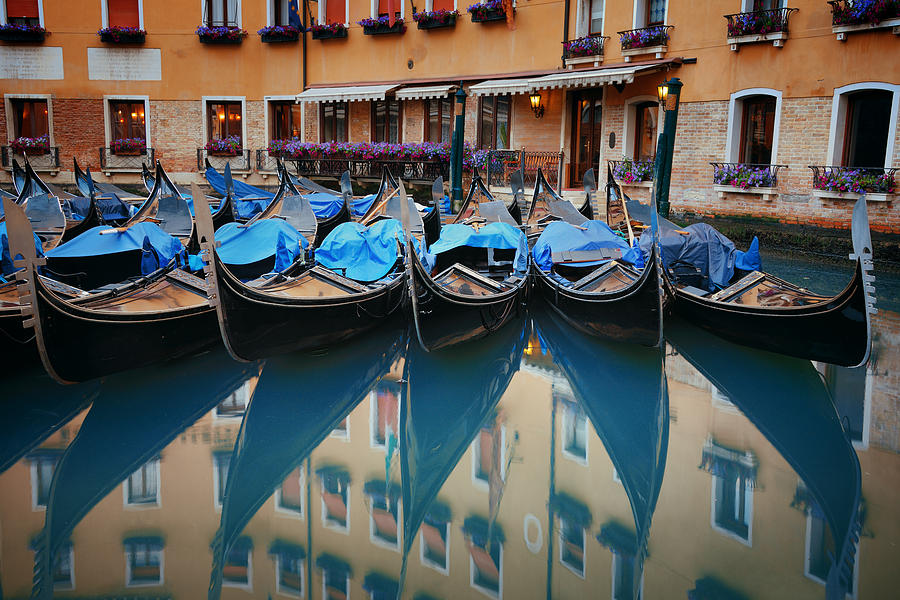 Venice Gondola in canal #1 Photograph by Songquan Deng