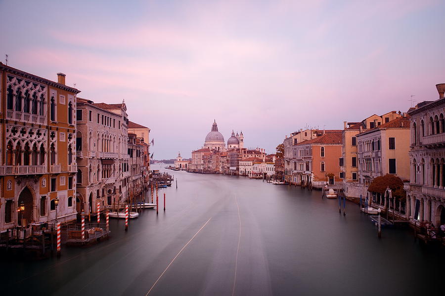 Venice Grand Canal sunrise and boat #1 Photograph by Songquan Deng