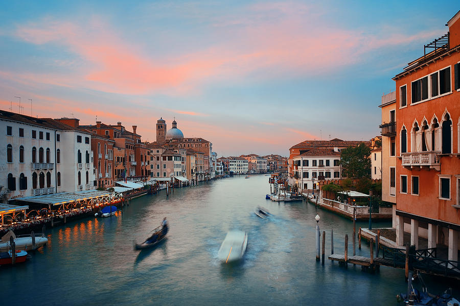 Venice grand canal sunset #1 Photograph by Songquan Deng