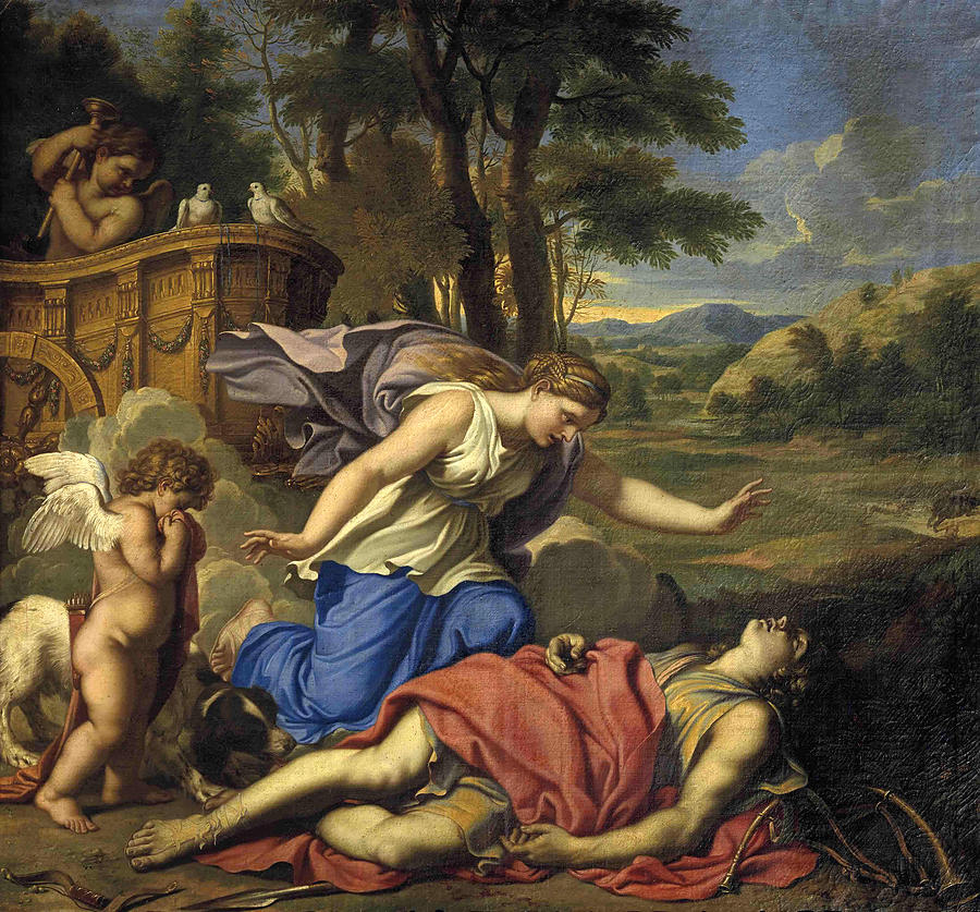 Venus and Adonis #1 Painting by Nicolas Mignard