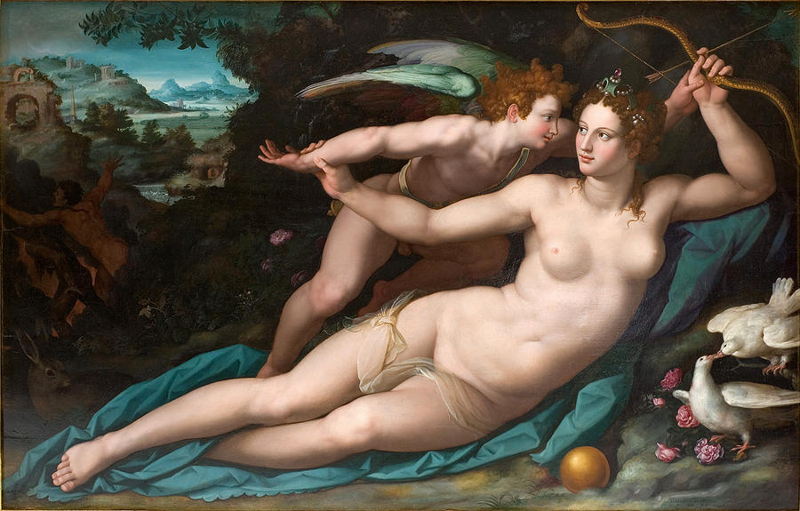 Venus and Cupid #1 Painting by Alessandro Allori