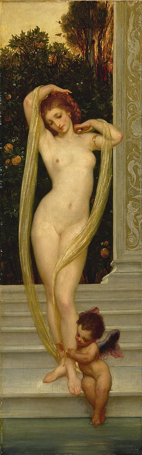 Frederic Leighton Painting - Venus and Cupid #1 by Frederic Leighton