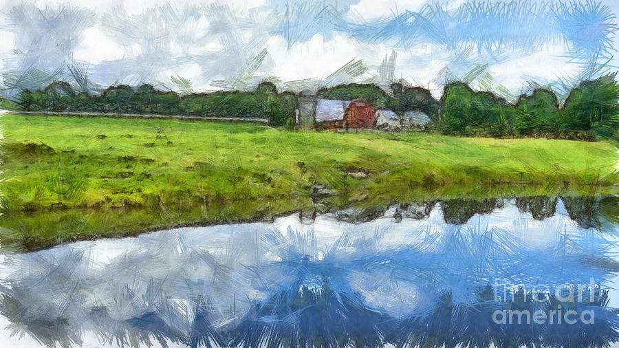 Farm Digital Art - Vermont Farm Landscape Pencil #1 by Edward Fielding