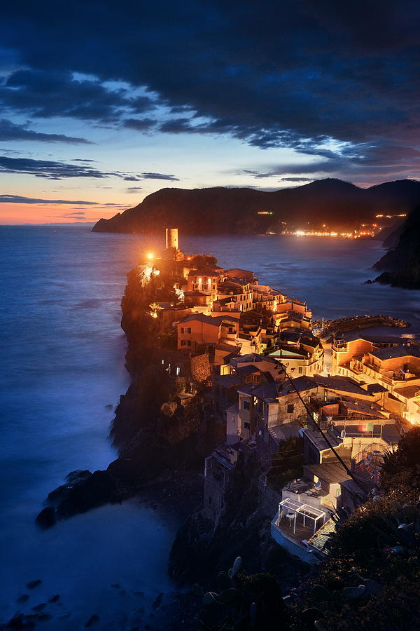 Vernazza at night in Cinque Terre #1 Photograph by Songquan Deng