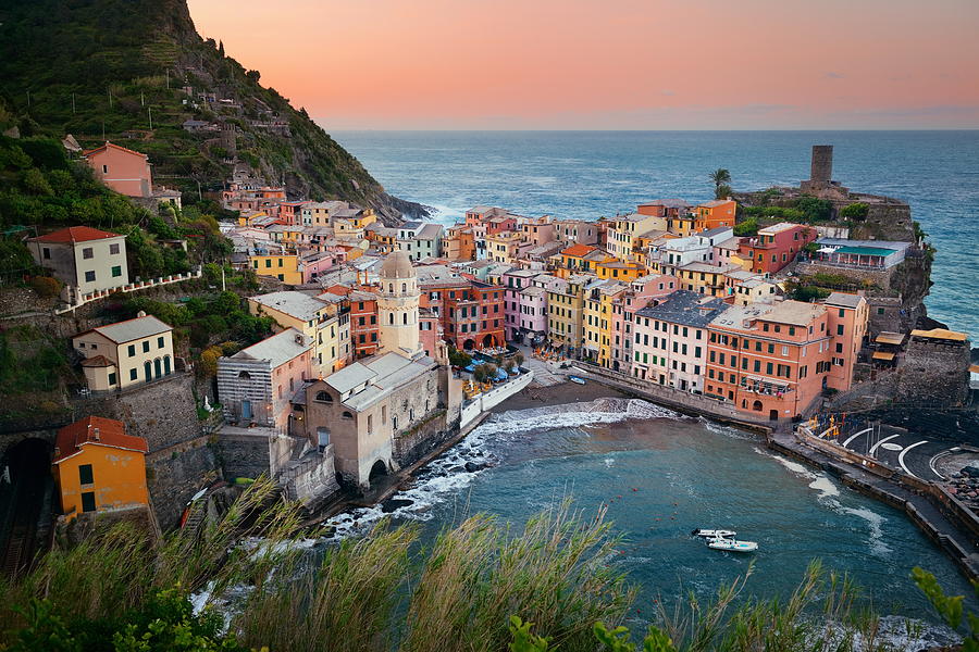 Vernazza bay buildings and sea in Cinque Terre #1 Photograph by Songquan Deng
