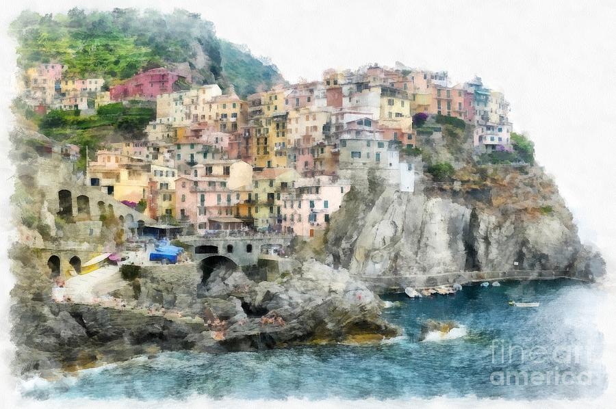 Manarola Italy In The Cinque Terra Painting by Edward Fielding