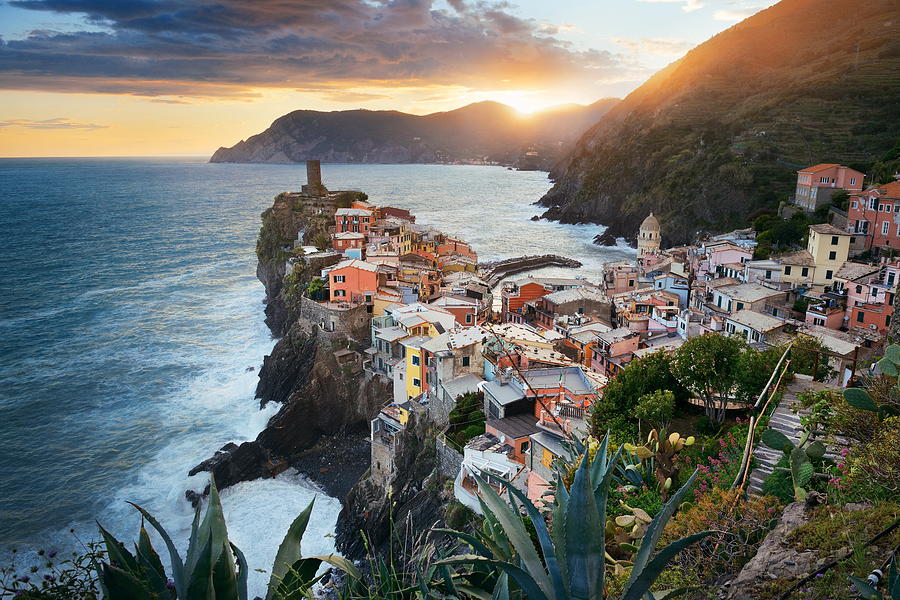 Vernazza sunset in Cinque Terre #1 Photograph by Songquan Deng