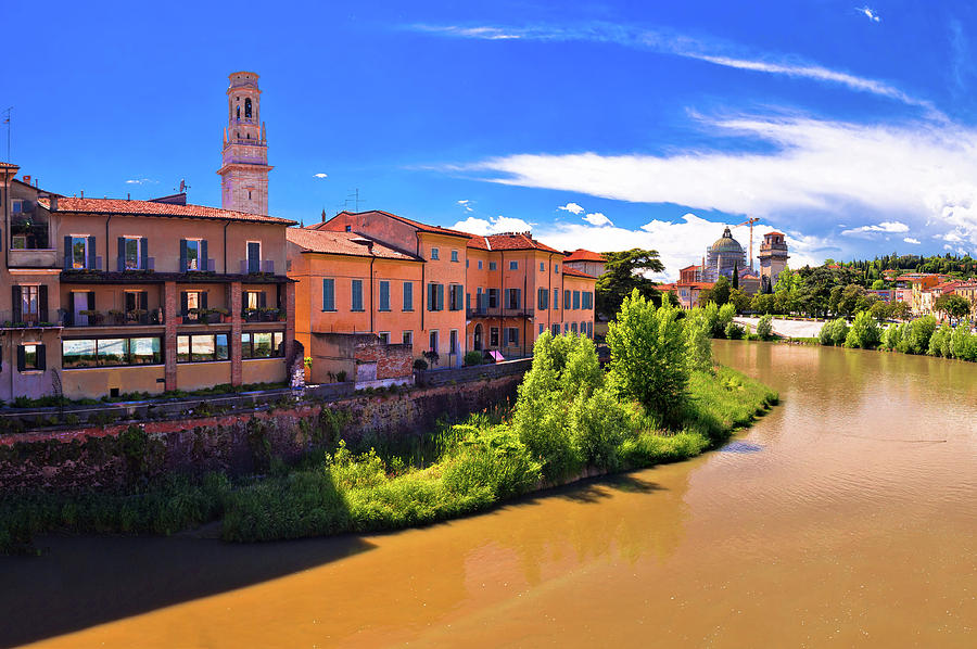 Verona cityscape from Adige river bridge panoramic view #1 Photograph by Brch Photography