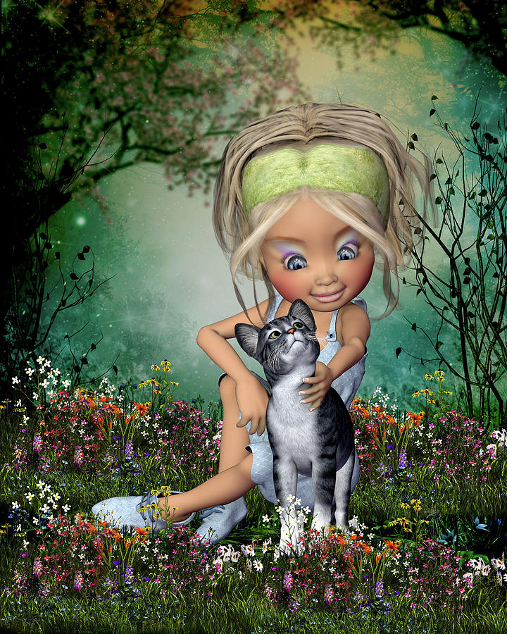 Victoria  and her cat #1 Digital Art by John Junek