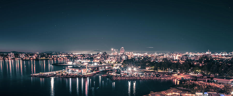Victoria British Columbia City Lights View From Cruise Ship #1 Photograph by Alex Grichenko