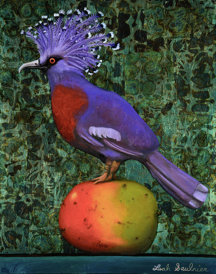 Victoria Crowned Pigeon On A Mango #2 Painting by Leah Saulnier The Painting Maniac
