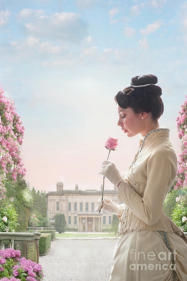 Victorian Woman Holding A Pink Rose #1 Photograph by Lee Avison