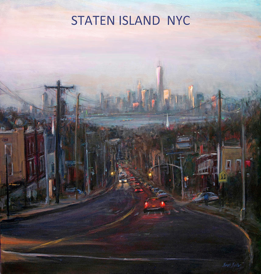 New York City Painting - Victory Boulevard at Dusk- Staten Island memorabilia image by Sarah Yuster