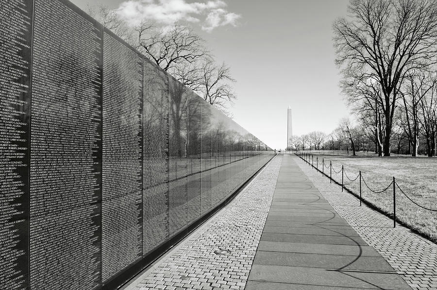 Vietnam War Memorial with Lincoln Memorial in Background #1 Photograph by Brandon Bourdages