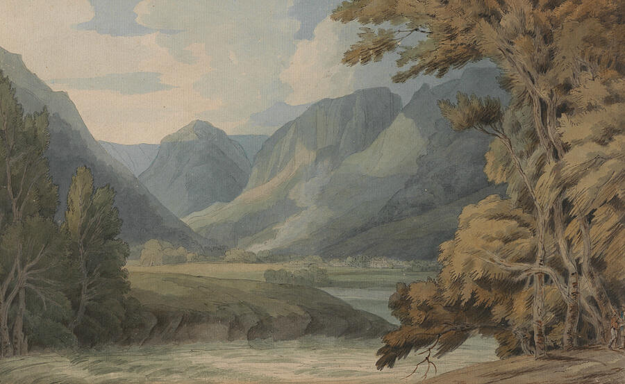 Francis Towne Painting - View in Borrowdale of Eagle Crag and Rosthwaite, by 1816 by Francis Towne