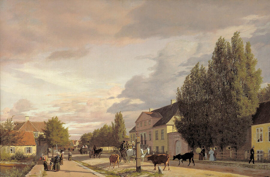View of a Street in Osterbro outside Copenhagen. Morning Light, from 1836 Painting by Christen Kobke