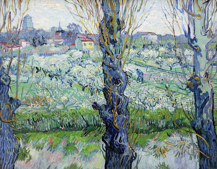 View of Arles Flowering Orchards #2 Painting by Vincent van Gogh