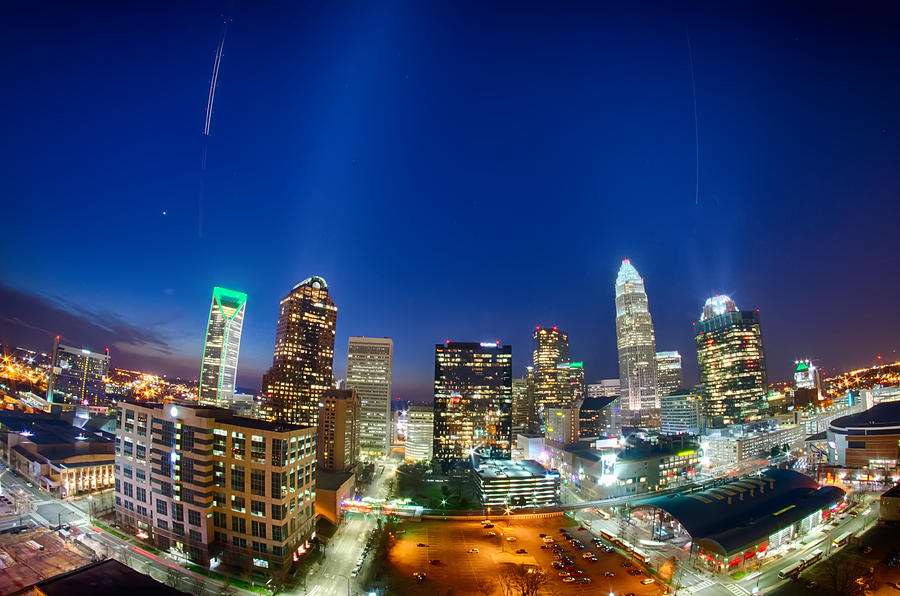 View Of Charlotte Skyline Aerial At Sunset #1 Photograph by Alex Grichenko