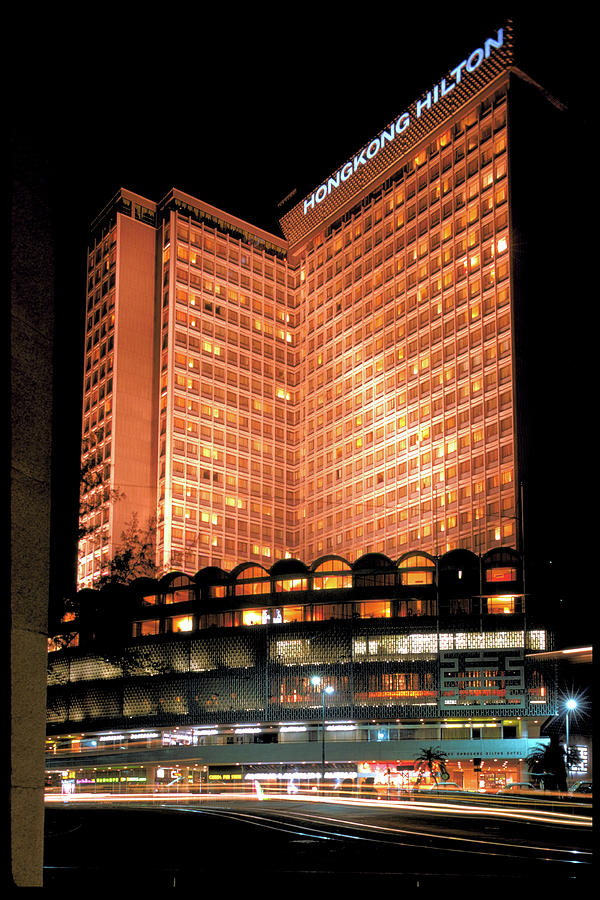 Hong Kong Photograph - View of Hong Kong Hilton at Night #1 by Carl Purcell