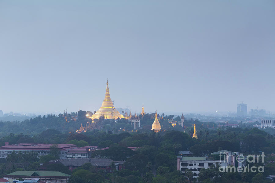 View of Shwedagon pagoda at sunset Photograph by Roberto Morgenthaler ...