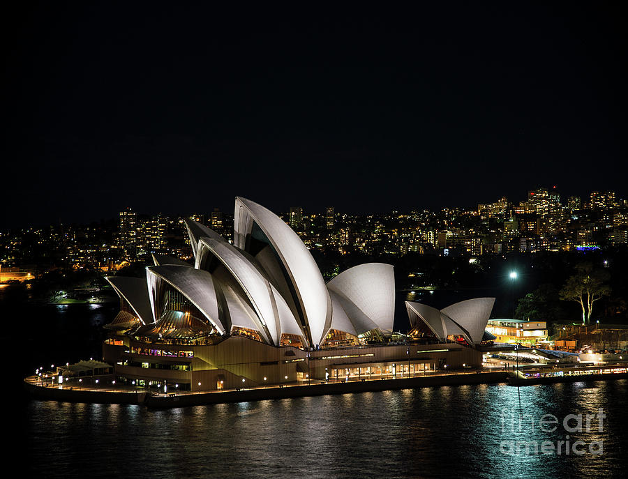 View Of Sydney Opera House Landmark Exterior At Night Australia #1 Photograph by JM Travel Photography