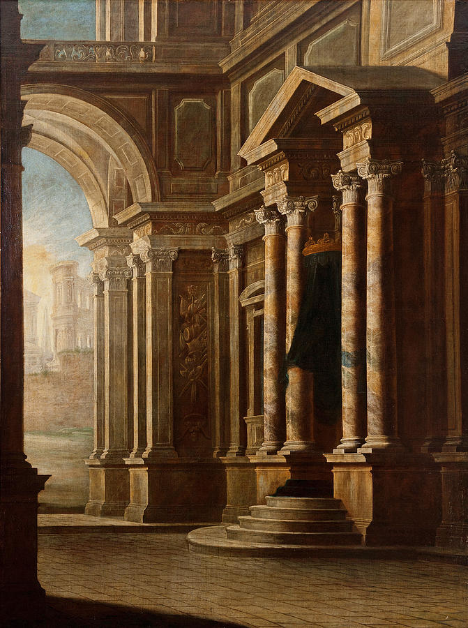 View of the Interior of a Building #2 Painting by Leonardo Coccorante