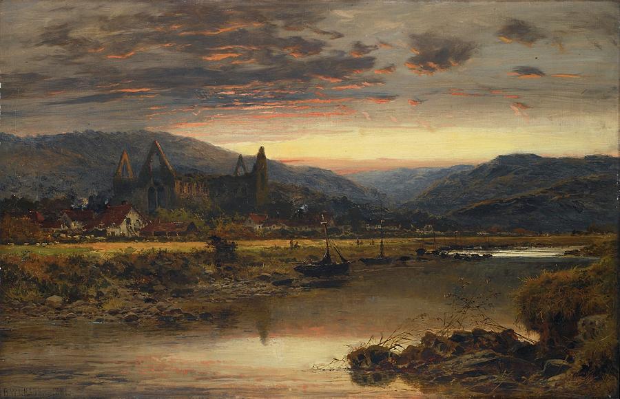 View Of Tintern Abbey From The River #1 Painting by Benjamin Williams Leader