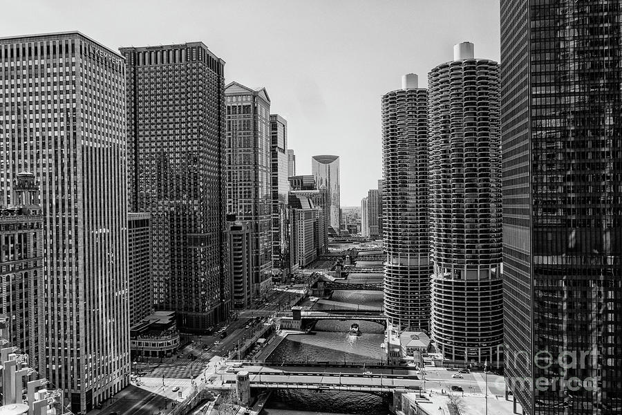 View on Chicago bridges in black and white Photograph by Patricia Hofmeester