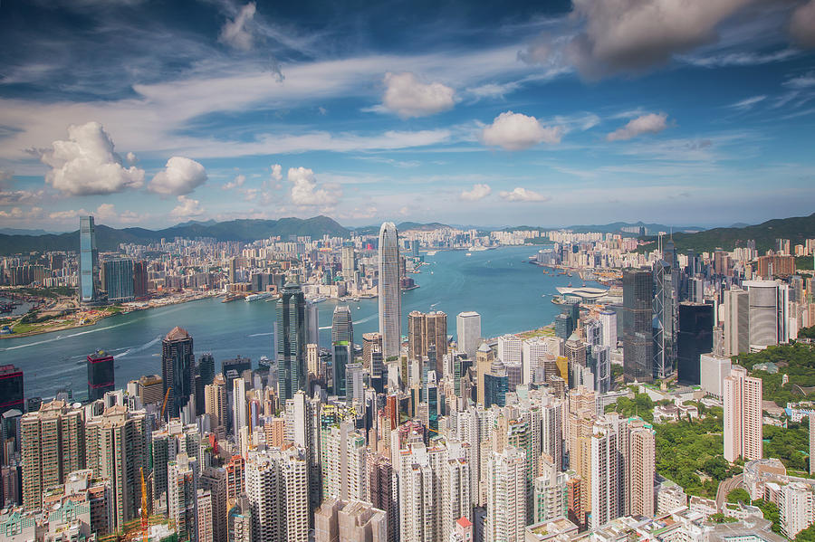 View point of Hongkong city and Kowloon city from the top of vic #1 Photograph by Anek Suwannaphoom