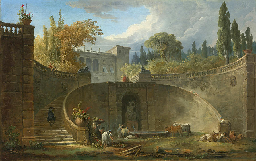Villa Farnese with Gardens at Caprarola Painting by Hubert Robert