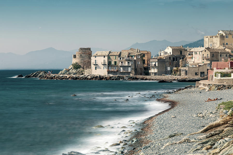 Nature Photograph - Village and shingle beach of Erbalunga in Corsica #1 by Jon Ingall