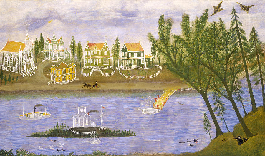Village by the River #1 Painting by American 19th Century