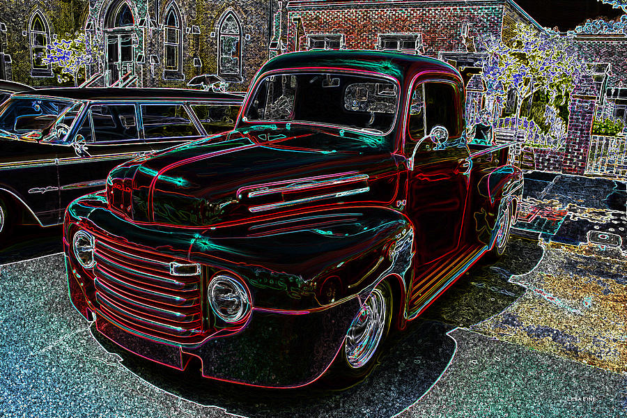 Vintage Chevy Truck Neon Art #1 Mixed Media by Lesa Fine