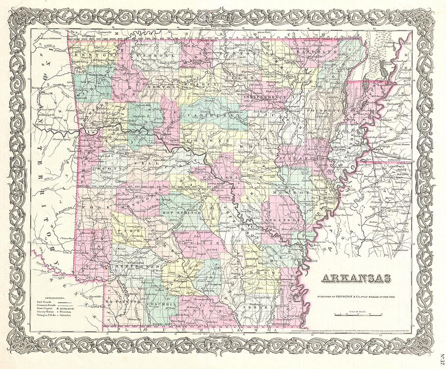 Vintage Map of Arkansas Drawing by CartographyAssociates Fine Art America