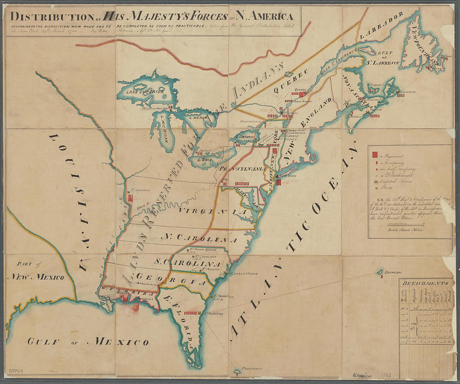Vintage Map Of British Forces In America - 1766 Drawing