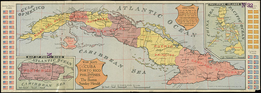 Vintage Map Of Cuba - 1898 Drawing