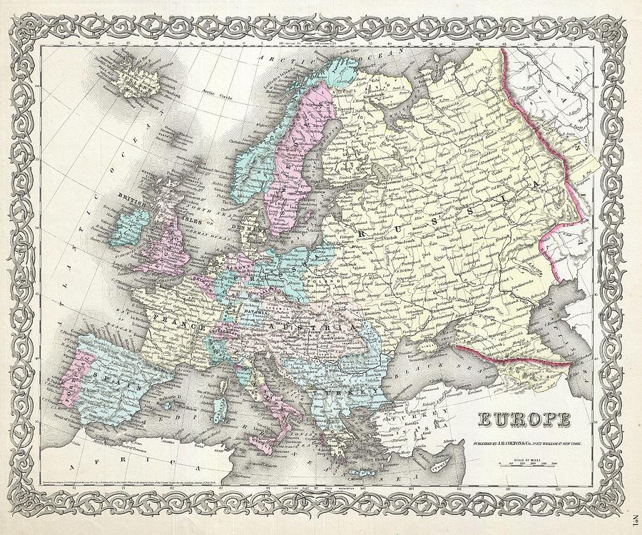 Vintage Map of Europe Drawing by CartographyAssociates - Pixels