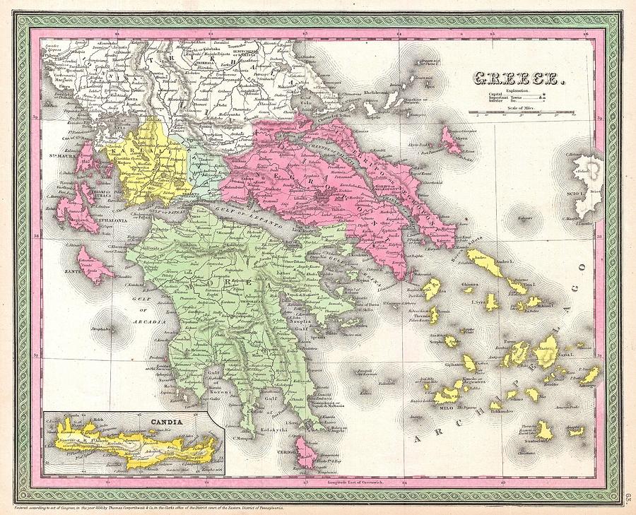 Greece Drawing - Vintage Map of Greece  #1 by CartographyAssociates