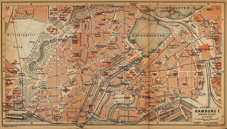Vintage Map Of Hamburg Germany - 1910 Drawing