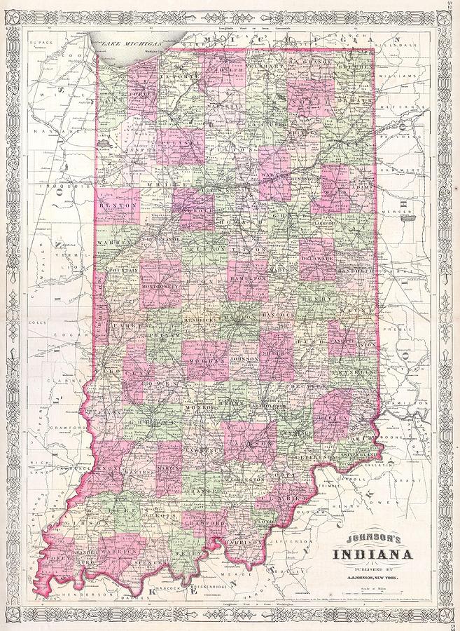 Vintage Map of Indiana Drawing by CartographyAssociates - Pixels