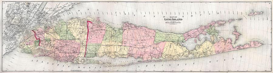 Long Island Drawing - Vintage Map of Long Island New York  #1 by CartographyAssociates
